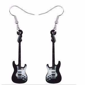 Black Guitar Laser Cut Acrylic Earrings